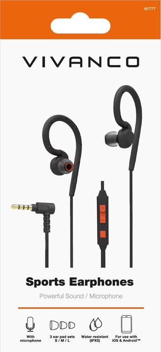 Image du produit Vivanco Ecouteurs Sport In-Ear, pour l'entraînement en extérieur/intérieur, IPX5, noir/orange (Filaire)