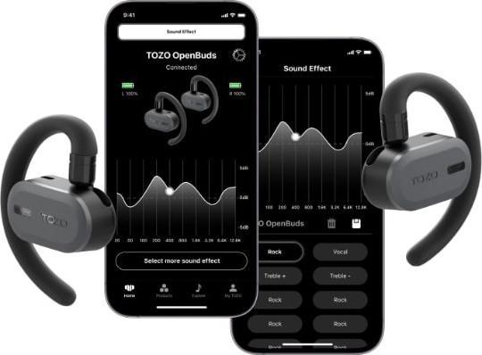 Actual product image Tozo Open Buds True Wireless Stereo (TWS) USB Typ-C Bluetooth In-Ear Headset Schwarz (ANC, 12 h, Wireless)