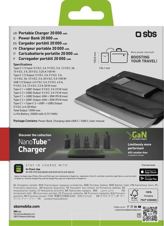 Actual product image SBS Ultra-slim, 20,000 mAH, 100 Watt powerbank (20000 mAh, 100 W)