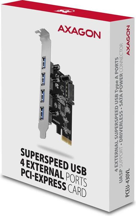 Produktbild Axagon PCEU-430VL Kontroler PCIe 4x port USB 3.2 GEN 1, UASP, chipset VIA