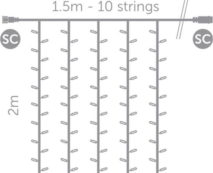 Produktbild Light Creations Simply-connect Pro Line - Vorhanglichtverlängerung - 1,5 x 2 m - 220 LEDs - warmweiß - weißes Kabel (1.50 m)