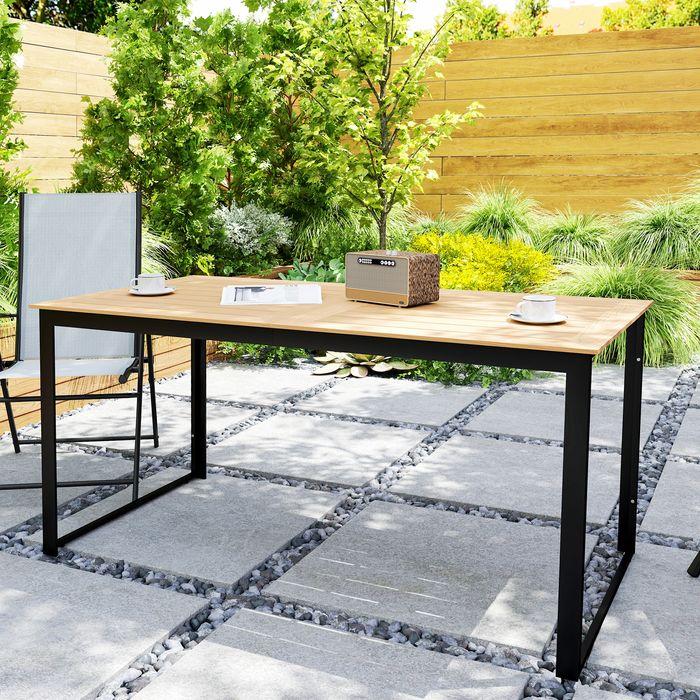 Image du produit Swisshandel24 Gartentisch für 6 Personen 160x80 cm Holzoptik Lamellendesign, Teak (80 cm)