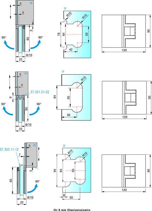 Actual product image Pauli+Sohn Pendulum shower door hinges PONTERE 8412