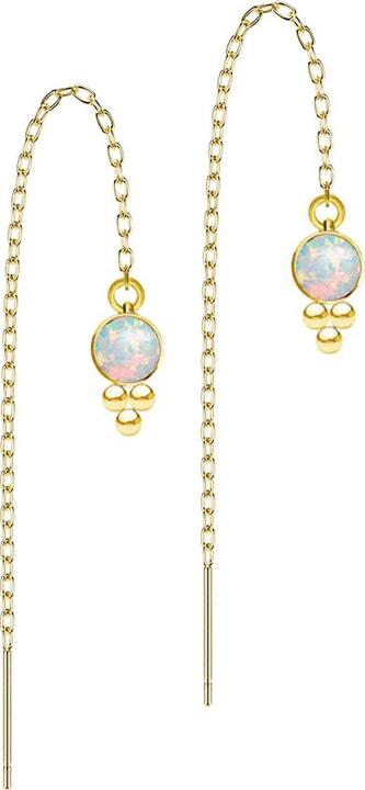 Produktbild Star Piercing Ohrstecker vergoldet freifallende Kette Opal weiss drei Kugeln (ohne Messing, Chirurgenstahl 316L)