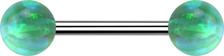 Produktbild Star Piercing Barbell silber mit zwei Kugeln Opal grün (Chirurgenstahl 316L)