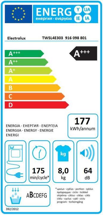 Energie-Label Electrolux TWSL4E303 (8 kg, Links)