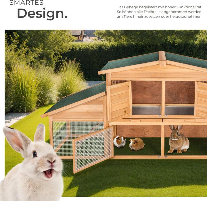 Actual product image tectake Rabbit Hutch - wooden hen house, with 2 floors, 4 doors, run area