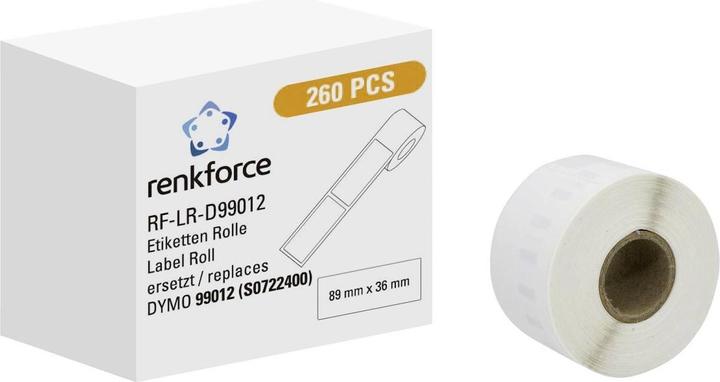 Produktbild Renkforce Etiketten Rolle Kompatibel ersetzt DYMO DYMO 99012 89 x 36 mm Papier W