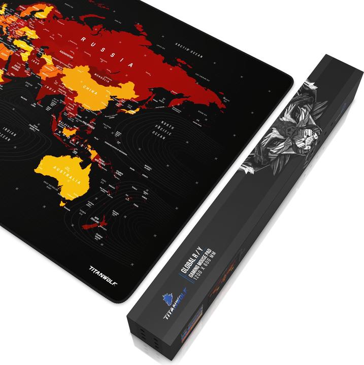 Produktbild Titanwolf Gaming Mauspad, XXXL Speed Mausmatte 1200 x 600 mm, Geschwindigkeit & Präzision, Weltkarte rot