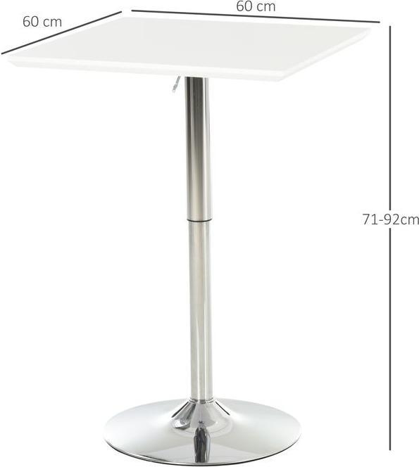 Immagine prodotto Swisshandel24 Tavolo alto, regolabile in altezza, quadrato, acciaio bianco 60 x 60 x 71-92 cm