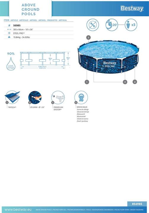 Actual product image Bestway Swimming pool STEEL PRO, 3.05 m. x 66 cm., 56985 (Ø 305 x 66 cm)