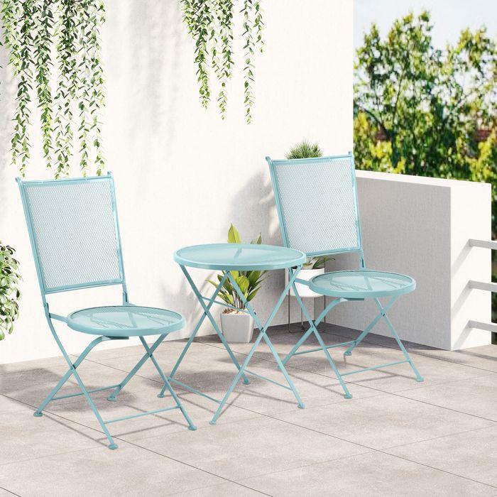 Immagine prodotto Swisshandel24 Set di sedute da giardino per 2 persone set bistrot 1 tavolo + 2 sedie pieghevoli per terrazza (55.50 cm)