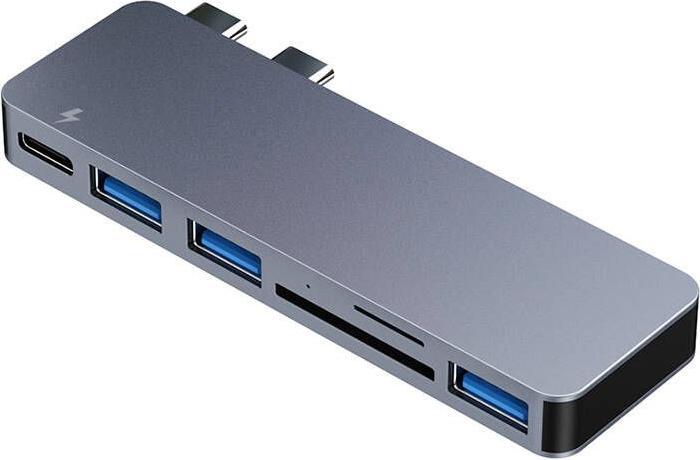 Produktbild RayCue Hub 6w2 2x USB-C do Thunderbolt 3 3x USB-A 3.0 5Gbps SD/TF 2.0 (szary) (USB-C, 6 Ports)