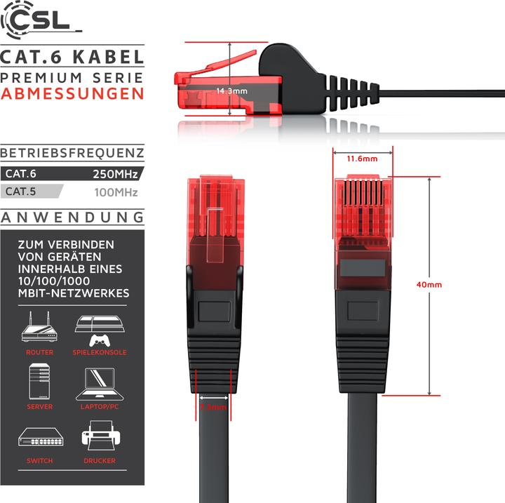 Produktbild CSL CAT.6 Netzwerkkabel flach - Ethernet Gigabit Lan Kabel RJ45 - komp. CAT.5 CAT.6 CAT.7 CAT.8 (UTP, CAT6, 20 m)