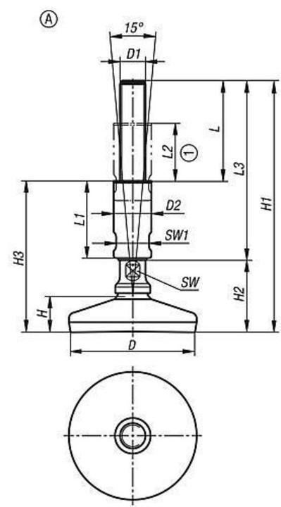 Image du produit Kipp Pied articulé K1303, acier inoxydable, forme A
