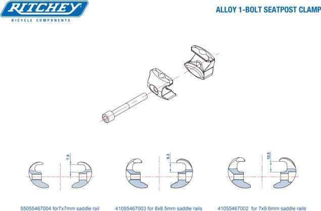 Produktbild Ritchey Single Bolt Adapter für Sattelstütze Alu, für Carbon Rails 7x9,6mm, Selle Italia / fi'zi:k