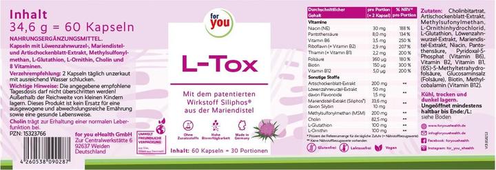 Nutritional values and ingredients For You L-Tox (60 Piece, Capsules)