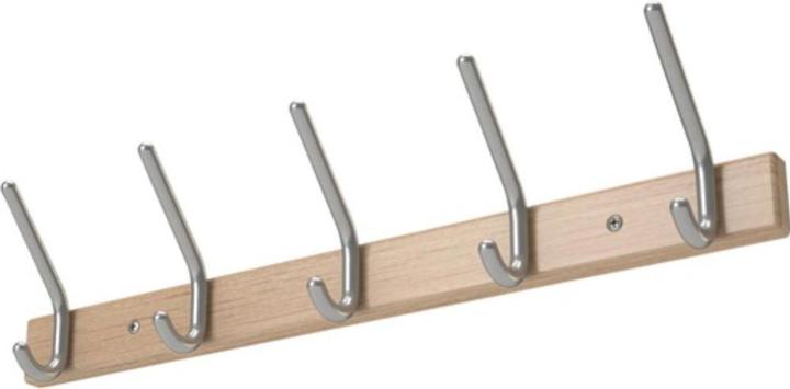 HP Autozubehör Wandgarderobe Holzprofil Buche 5 Hut-/5 Mantelhaken Länge 700 mm Hakenabstand 150 mm Haken Alu