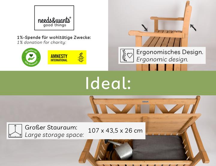 Image du produit Needs&Wants Gartenbank "Chesty3" mit Truhe u. Abdeckung, Tanne (braun)