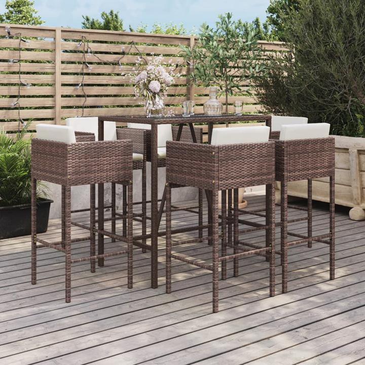 Image du produit VidaXL Set bar de jardin 7 pièces avec coussins Marron Poly rotin (48 cm)