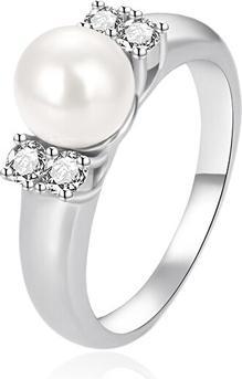 Agato - Silver ring with zircons and real pearl AGT-R07W - Circuit: 56 mm
