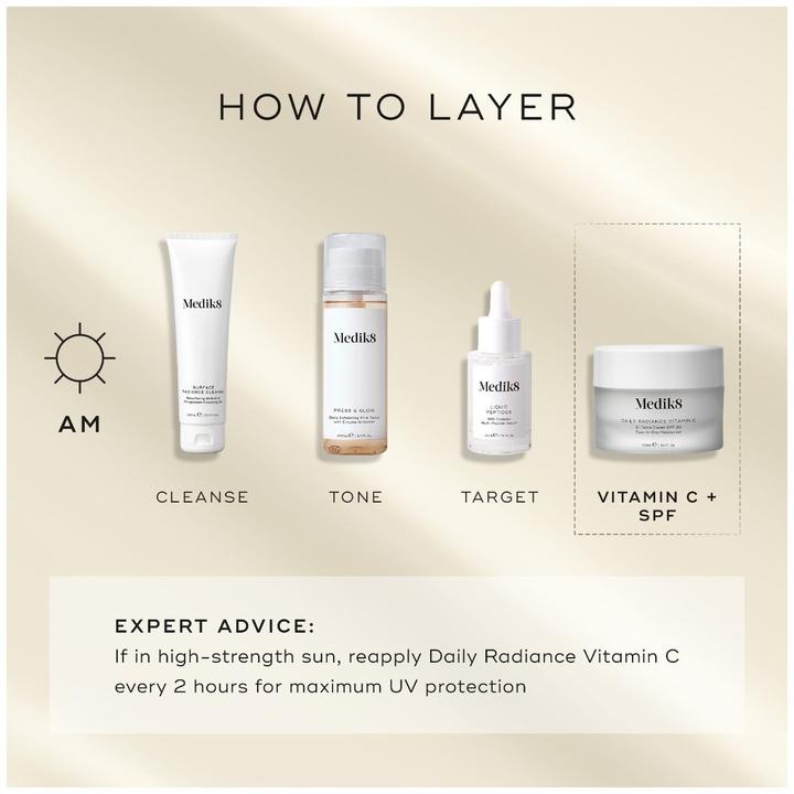 Actual product image Medik8 Daily Radiance Vitamin C C-Tetra Cream SPF 30 Two-in-One Moisturiser 50ml (Body milk, 50 ml)