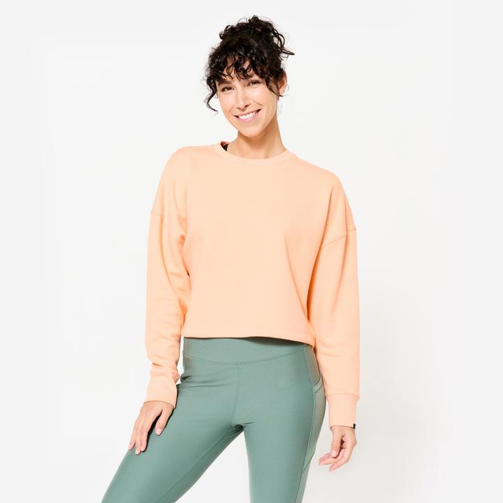 Produktbild Domyos Sweatshirt Crop Damen bequem dehnbar - pfirsich/orange (L)