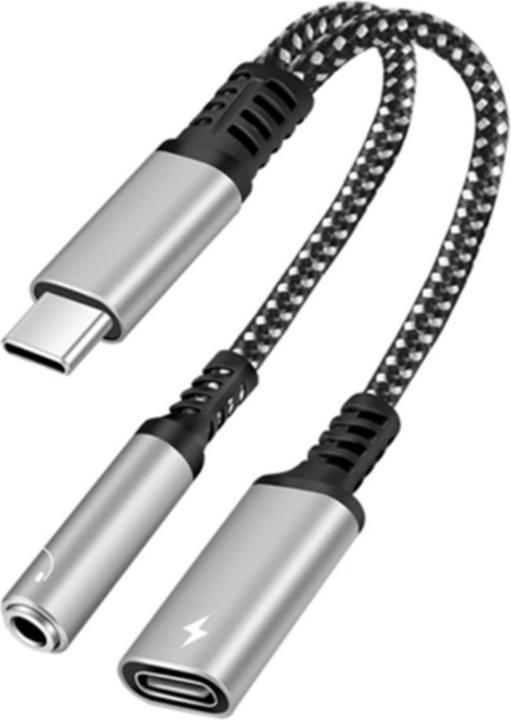 Apfelkiste USB C auf 3.5mm Kopfhöreranschluss und USB C Port Nylon Kabel mit Power Delivery (60W) (USB Typ C, USB Typ C, 3.5mm Klinke)
