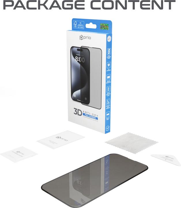 Immagine prodotto prio Panzerfolie Blickschutzglas für iPhone 16 Plus 15 Plus schwarz (1 Pezzo/i, Apple iPhone 15 Plus, Apple iPhone 16 Plus)