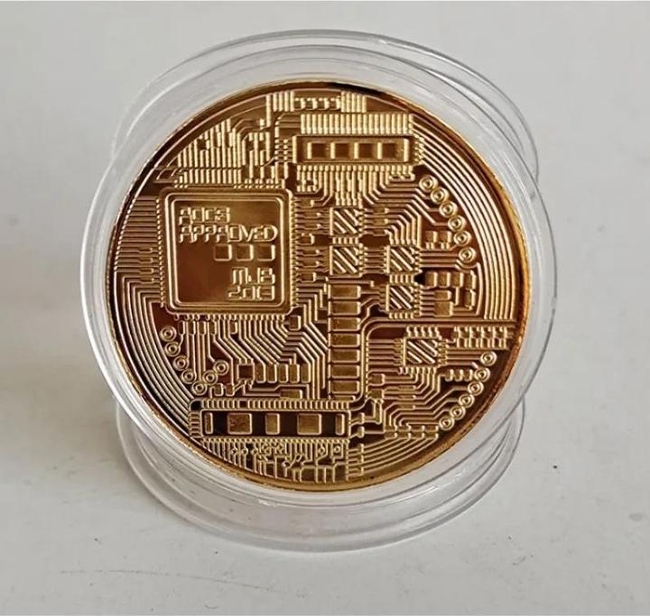 Image du produit Crypto Stuff Pièce de monnaie Bitcoin plaquée or avec étui de protection et logo Bitcoin gravé