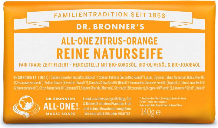 Dr. Bronner's All-One Naturseife Zitrus-Orange 140g (Hartseife)