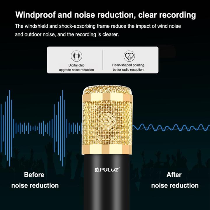 Image du produit Puluz Kit Microphone Studio Broadcast avec bras ciseaux, support métal et carte son USB (Or)