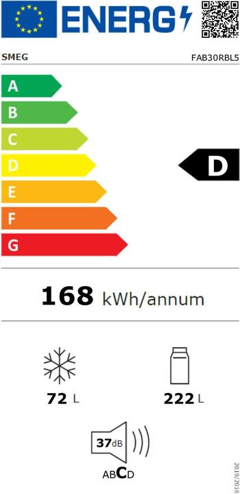 Label énergétique Smeg FAB30RBL5 (294 l)
