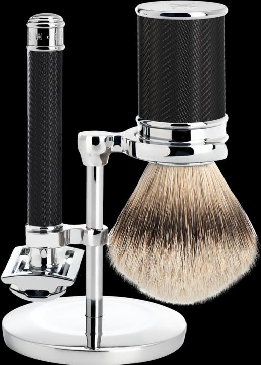 Actual product image Mühle Shaving set, 3-piece, shaving brush with silver-tip badger point, HANDCRAFT, safety razor (closed