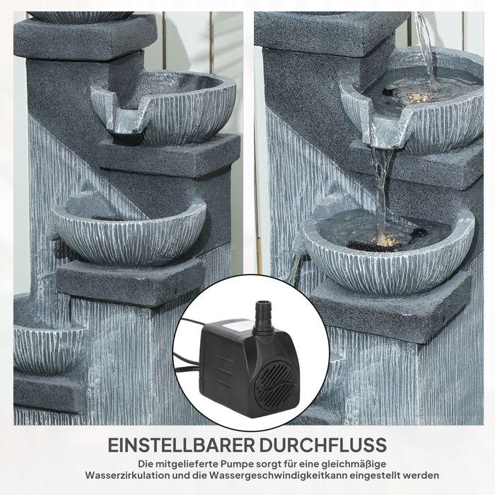 Immagine prodotto Swisshandel24 Springbrunnen Kunstharz mit LED Beleuchtung Pumpe Steinoptik 38x36x85 cm Grau