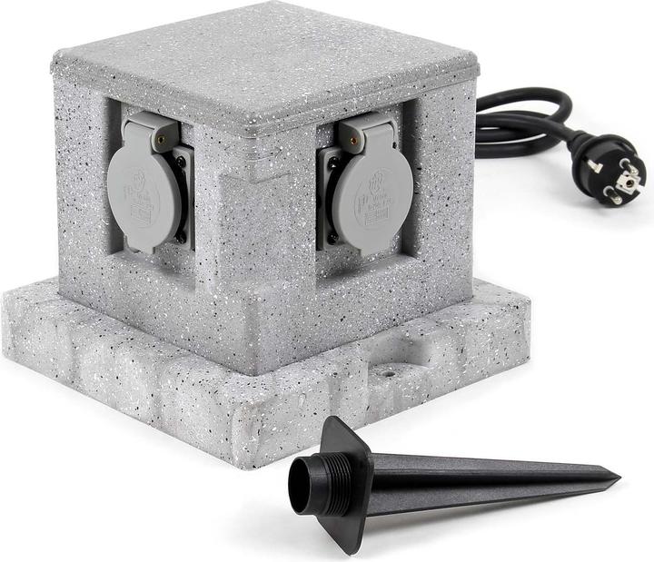 Produktbild Wiltec Gartensteckdose 4fach Aussensteckdose IP44 Granitoptik Steckdosenstein Steckdose