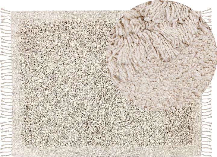 Beliani Carpet cotton light beige 140 x 200 cm fringes Shaggy BITLIS (140 x 200 cm)