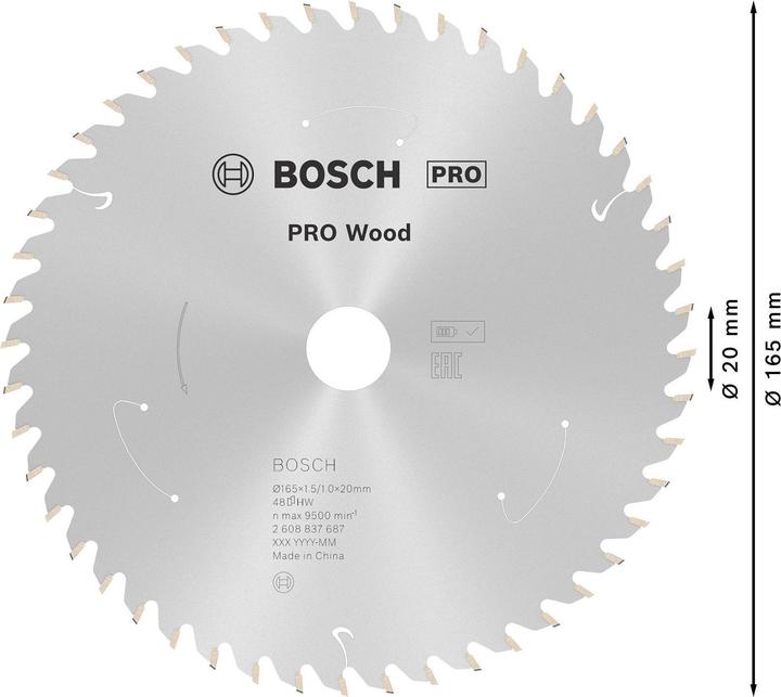 Produktbild Bosch Professional Zubehör PRO Wood cordless Kreissägeblatt, 165 x 1,5 x 20 mm