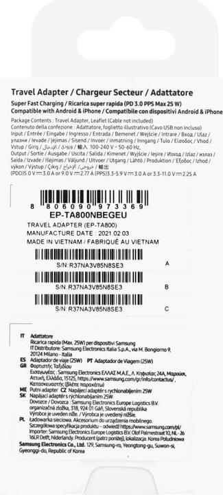 Produktbild Samsung Schnellladegerät TA800N (ohne Kabel) (25 W)