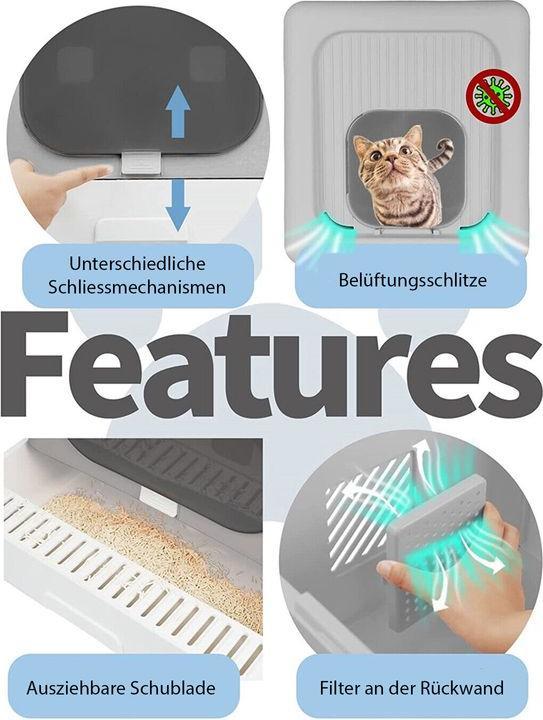 Actual product image Hermex XXL Cat Litter Box Hood Toilet with Lid and Strainer (Cat litter box closed)