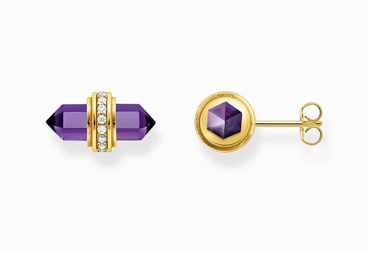 Actual product image Thomas Sabo Gold-plated stud earrings with violet onyx crystal (925 sterling silver, 750 yellow gold gilding)
