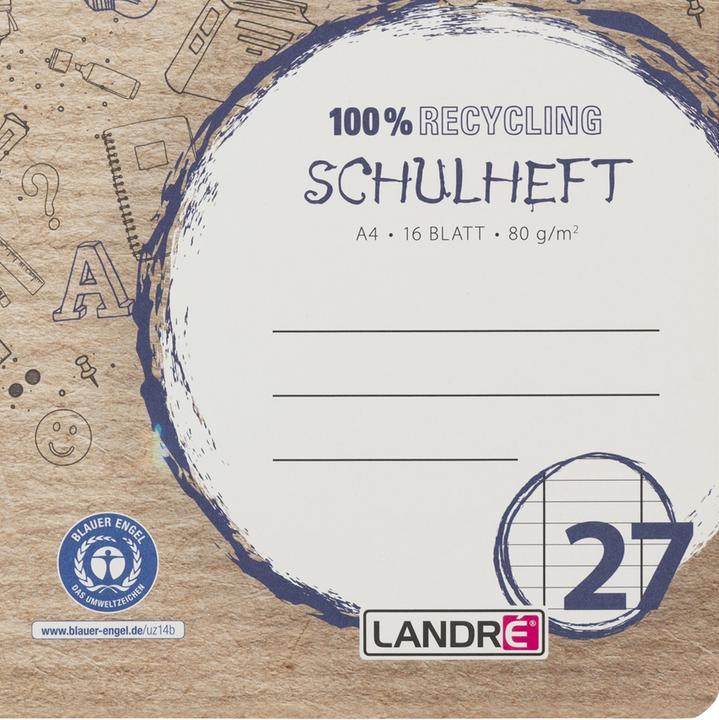 Actual product image Landré Recycling A4 2-fold-saddle stitching exercise book (A4, Lined)