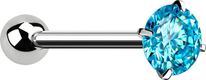 Actual product image Star Piercing Barbell silber mit Kugel und Kristall aqua gefasst (without brass, Surgical steel 316L)