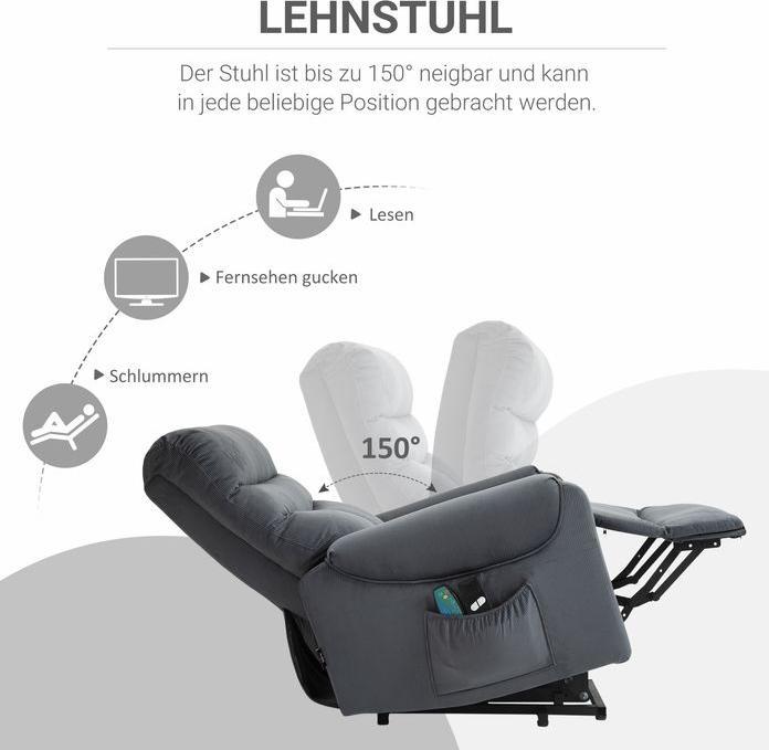 Immagine prodotto Swisshandel24 Fernsehsessel mit Massage, Aufstehhilfe, Heizung, Liegefunktion 79x97x103 cm
