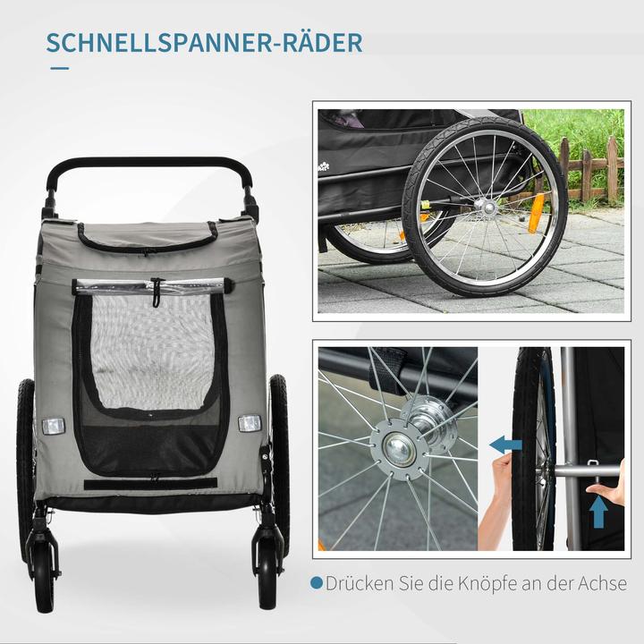 Produktbild PawHut 2-in-1 Hundewagen und Anhänger mit Luftpumpe und roter Fahne
