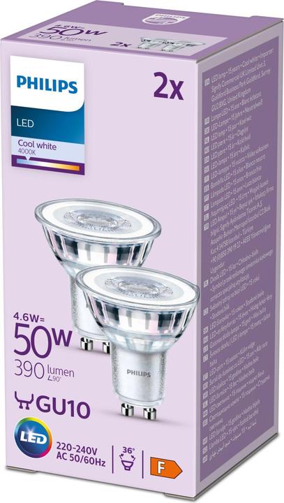 Productafbeelding Philips LED Klassiek (GU10, 4.60 W, 390 lm, 2 x, F)