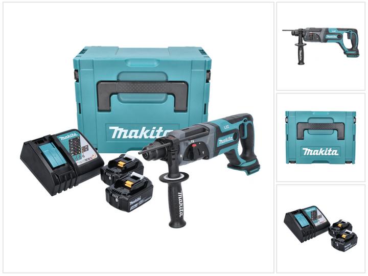 Actual product image Makita DHR 241 RFJ Cordless Rotary Hammer SDS-Plus 18V + 2x Batteries 3.0 Ah + 1x Fast Charger DC 18 (Rechargeable battery operated)