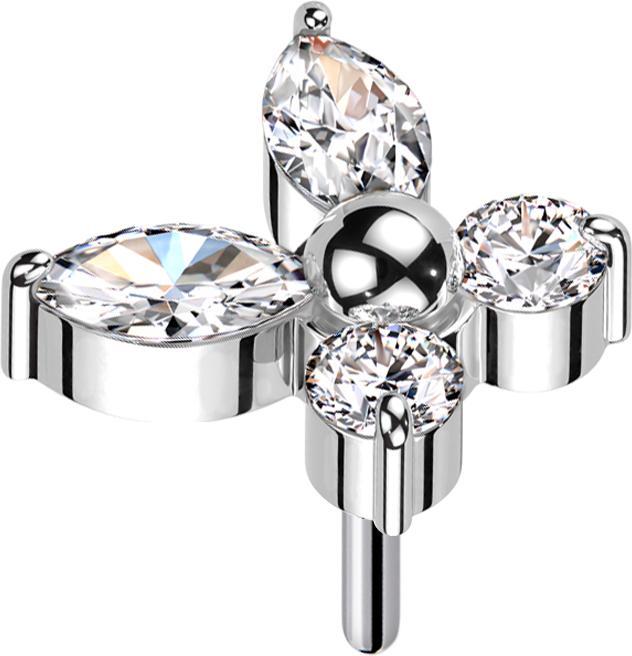 Star Piercing Threadless Schmetterling silber Kristalle silber (ohne Messing, Titan G23)