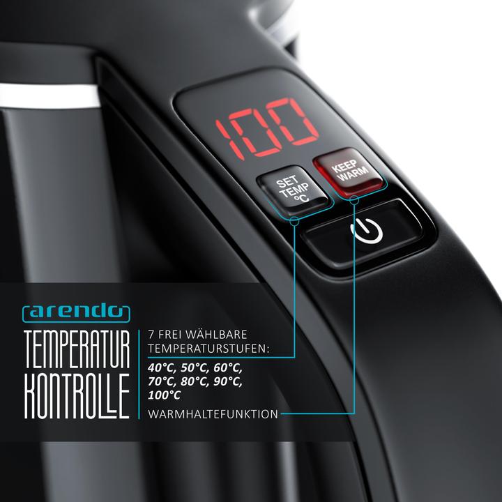 Image du produit Arendo Bouilloire 1,5 l, 2200 W, acier inoxydable & verre avec passoire à thé, théière, sélection de la (1.50 l)