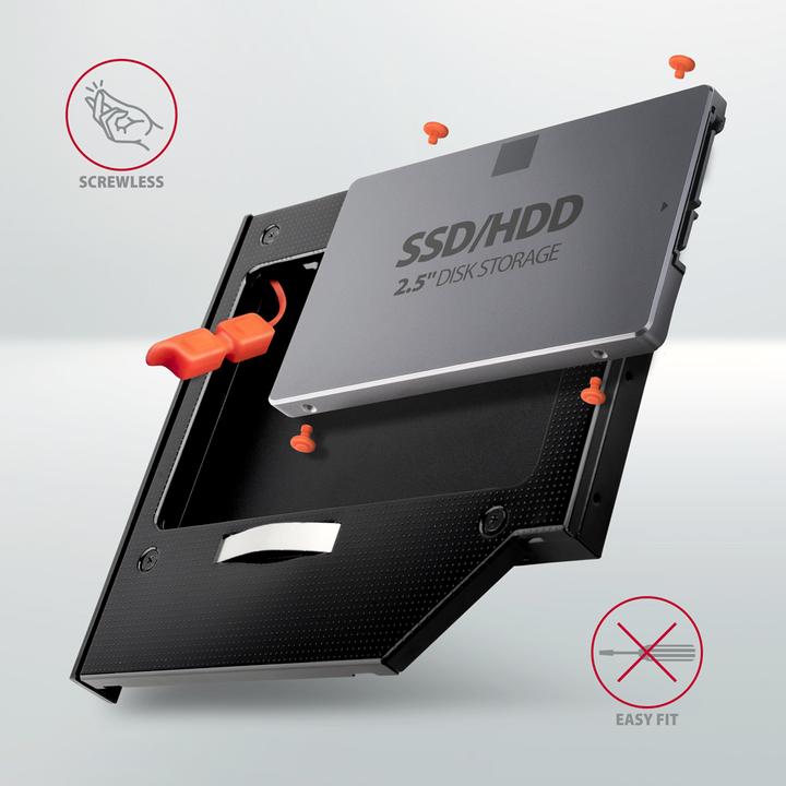 Produktbild Axagon RSS-CD12 2,5 Zoll SSD/HDD Adapter für optisches Laufwerk, 12,7 mm, LED